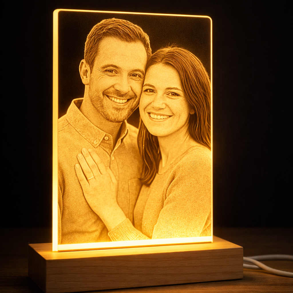 Cadre photo LED personnalisé allumé avec gravure photo